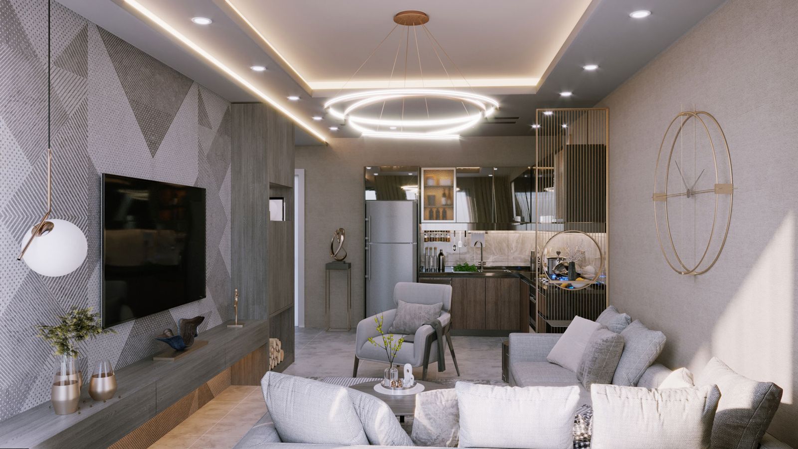 Living room of a one-bedroom home