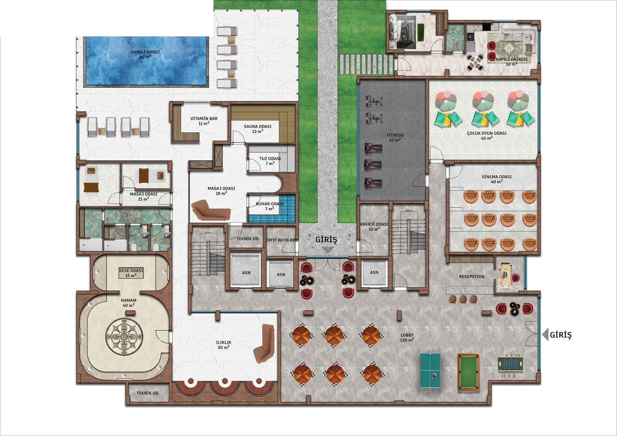 Ground floor with lobby, spa and pool